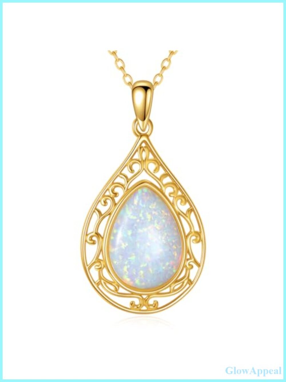Gold Plated Opal Pendant Necklace 5 Carat Pear Shaped October Birthstone